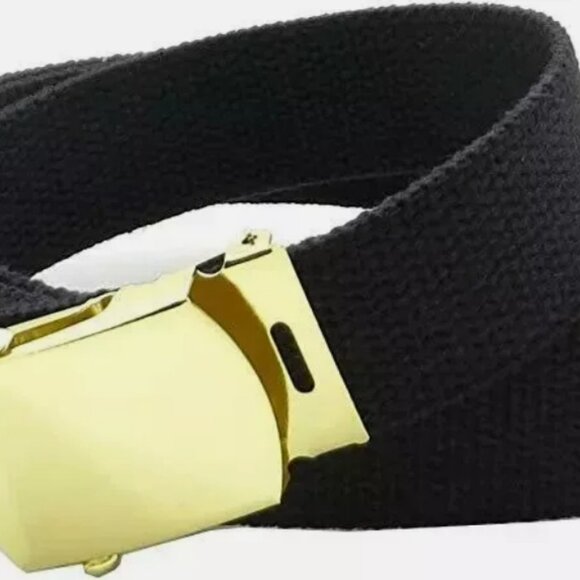 72" MILITARY ARMY NAVY ROTC BLACK WEB BELT ADJUST STA-BRITE GOLD BUCKLE LD 3409 - Picture 1 of 12